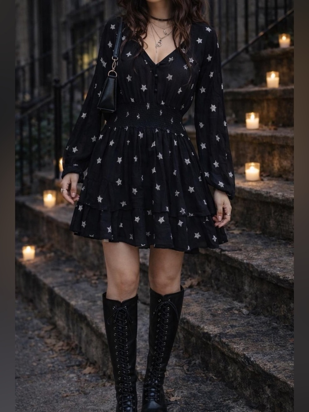 Rails Jasmine Black & Cream Star Print Smocked Mini Dress 🖤 🔥 🖤